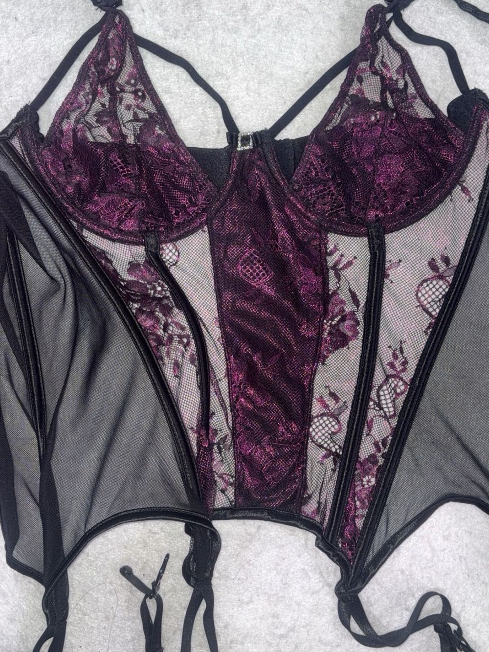 Frederick's of Hollywood Plum and Black Lace Underwire Bustier
